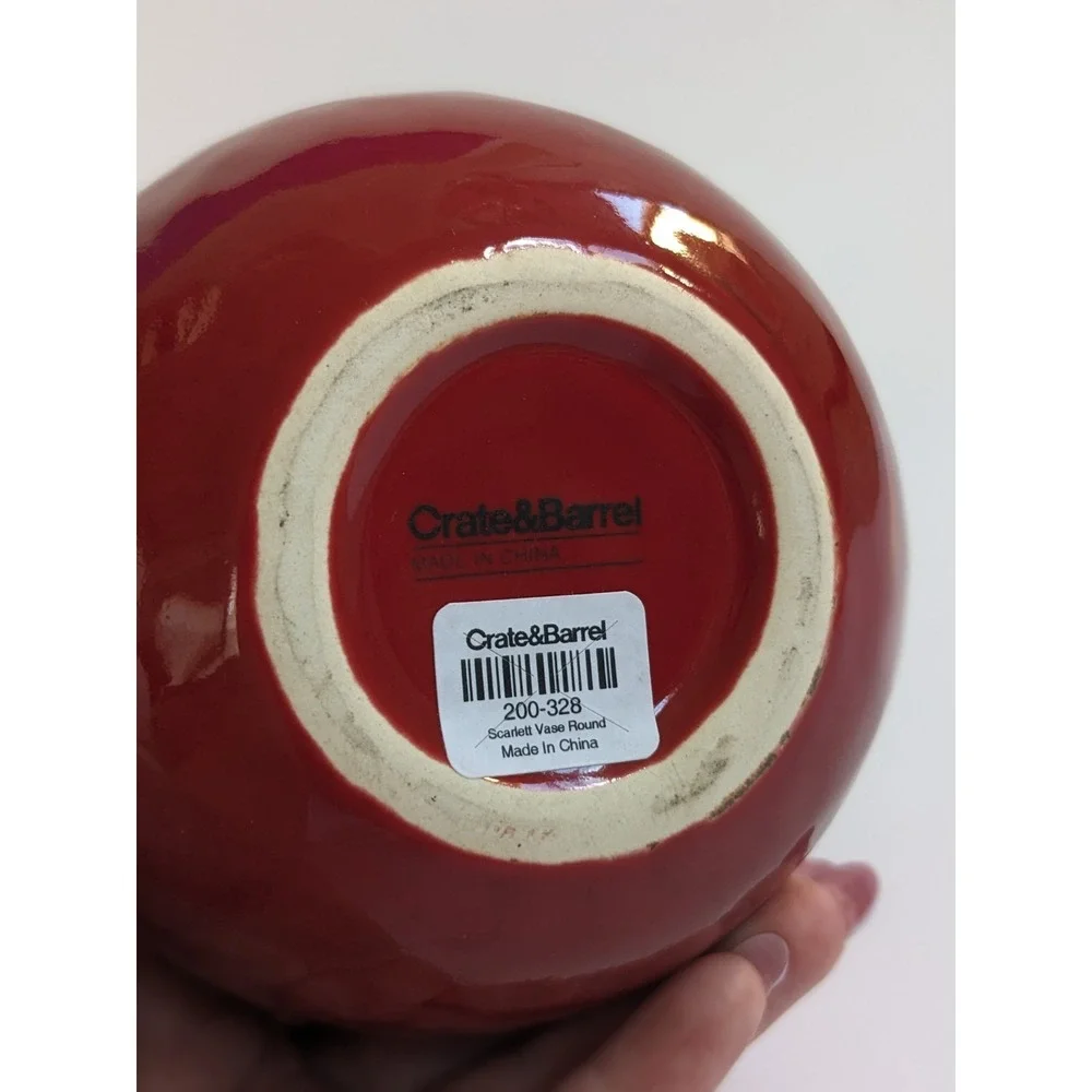 Crate & Barrel Red‎ Glazed Round Vase 5